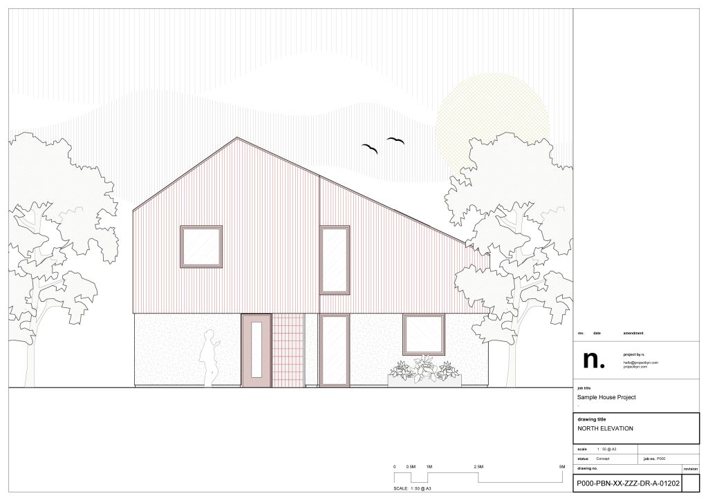 Revit Elevation Drawing of a house from sample revit project