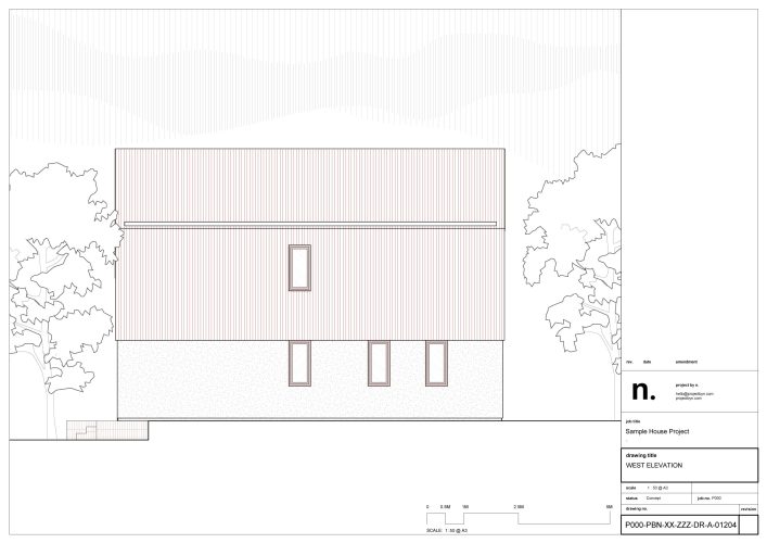 Revit Elevation Drawing of a house from sample revit project