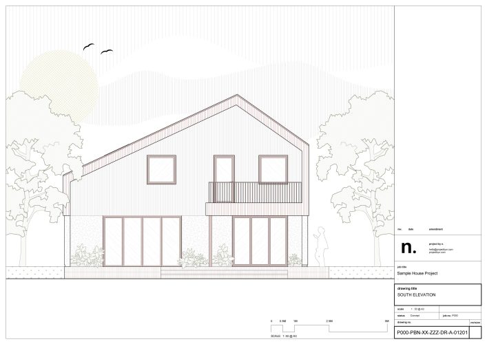 Revit Elevation Drawing of a house from sample revit project
