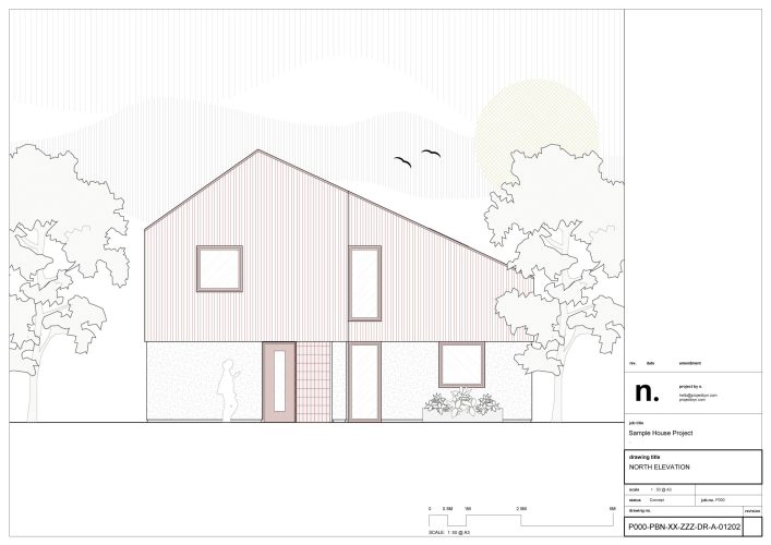 Revit Elevation Drawing of a house from sample revit project