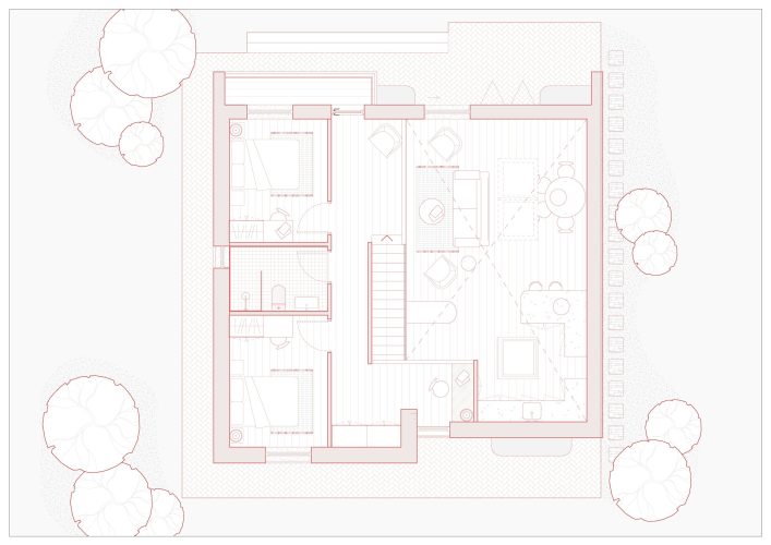 Pink plan of house project in Revit
